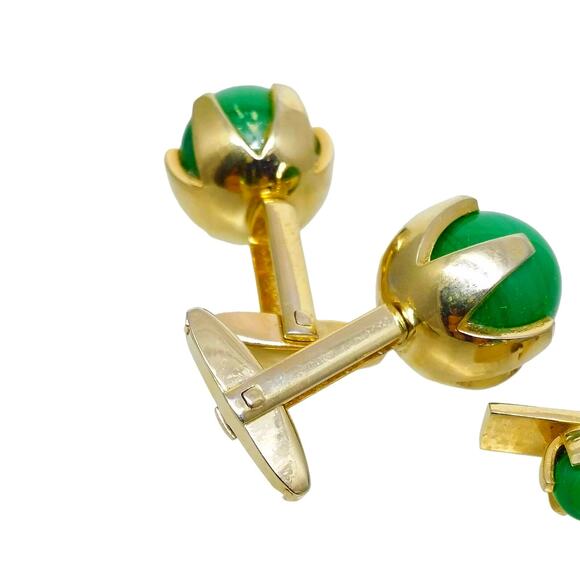 Retro Green Glass Ball Cufflinks Tie Bar Clasp Sarah Coventry Gold Tone Clip - Picture 8 of 9